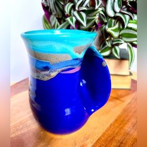 Neher Hand Warmer Mug Blue Drip Glaze 16 fl oz